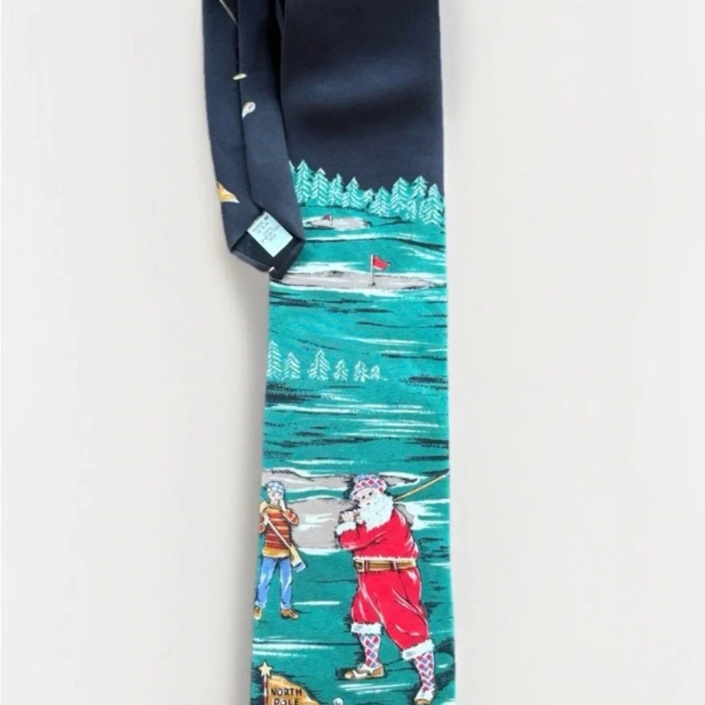 Wembley Santa Golfing North Pole Holiday‎ Silk Necktie Made In USA